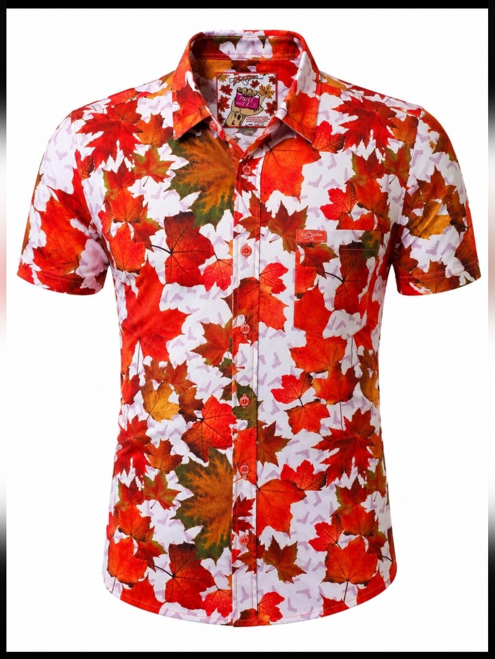 Retro Rifle Fall Leaves Button Front Shirt Men's Large Orange Autumn Camo Print